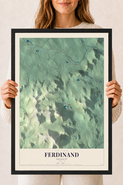 Ferdinand, Vermont map print - 18 x 24 black Ayous wood frame