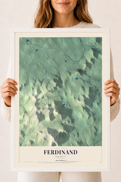 Ferdinand, Vermont map print - 18 x 24 white Ayous wood frame