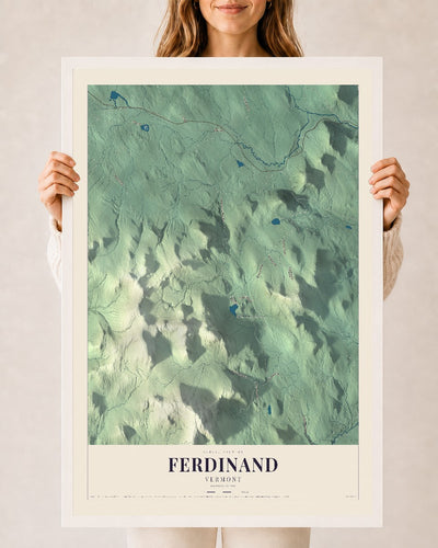 Ferdinand, Vermont map print - 24 x 36 white Ayous wood frame