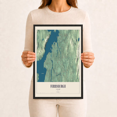 Ferrisburgh, Vermont map print - 12 x 18 black Ayous wood frame