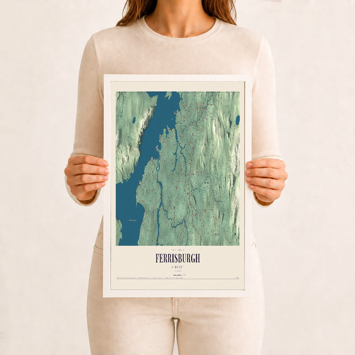 Ferrisburgh, Vermont map print - 12 x 18 white Ayous wood frame