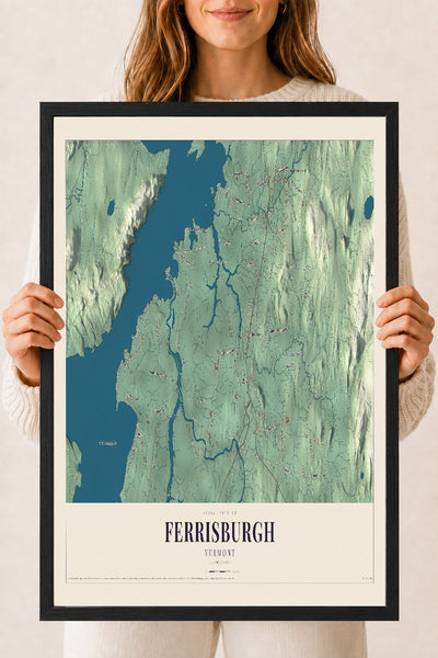 Ferrisburgh, Vermont map print - 18 x 24 black Ayous wood frame