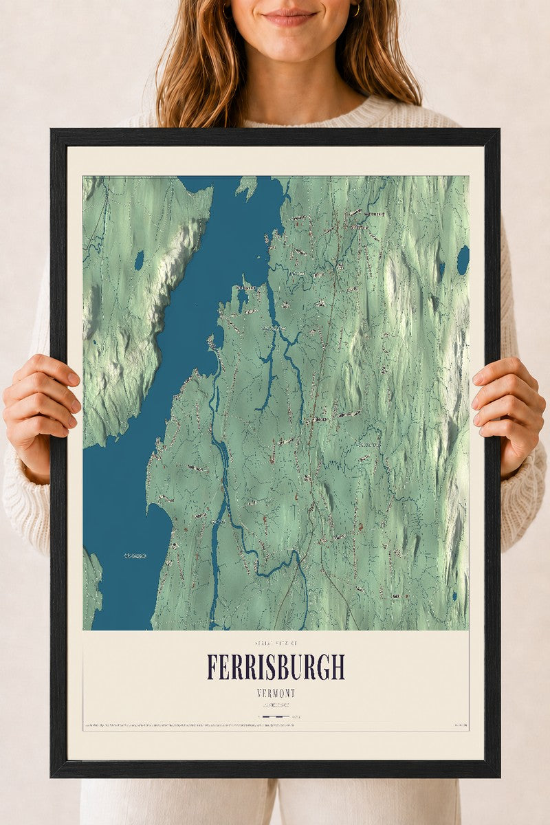 Ferrisburgh, Vermont map print - 18 x 24 black Ayous wood frame