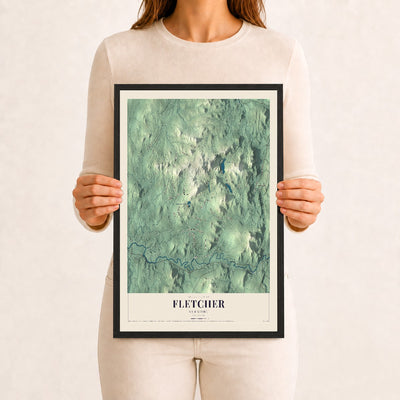 Fletcher, Vermont map print - 12 x 18 black Ayous wood frame