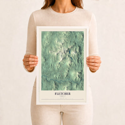 Fletcher, Vermont map print - 12 x 18 white Ayous wood frame