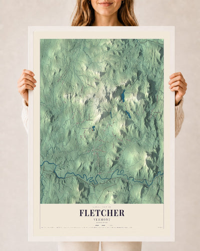 Fletcher, Vermont map print - 24 x 36 white Ayous wood frame