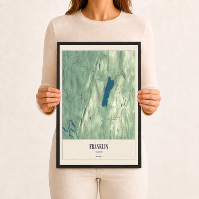 Franklin, Vermont map print - 12 x 18 black Ayous wood frame