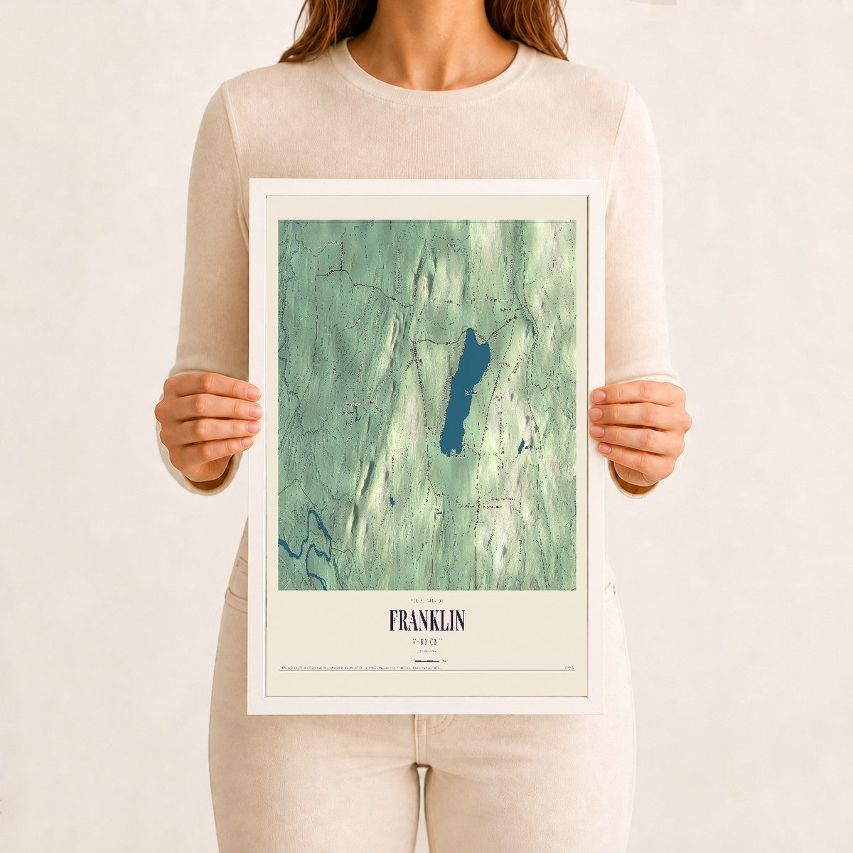 Franklin, Vermont map print - 12 x 18 white Ayous wood frame