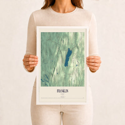 Franklin, Vermont map print - 12 x 18 white Ayous wood frame