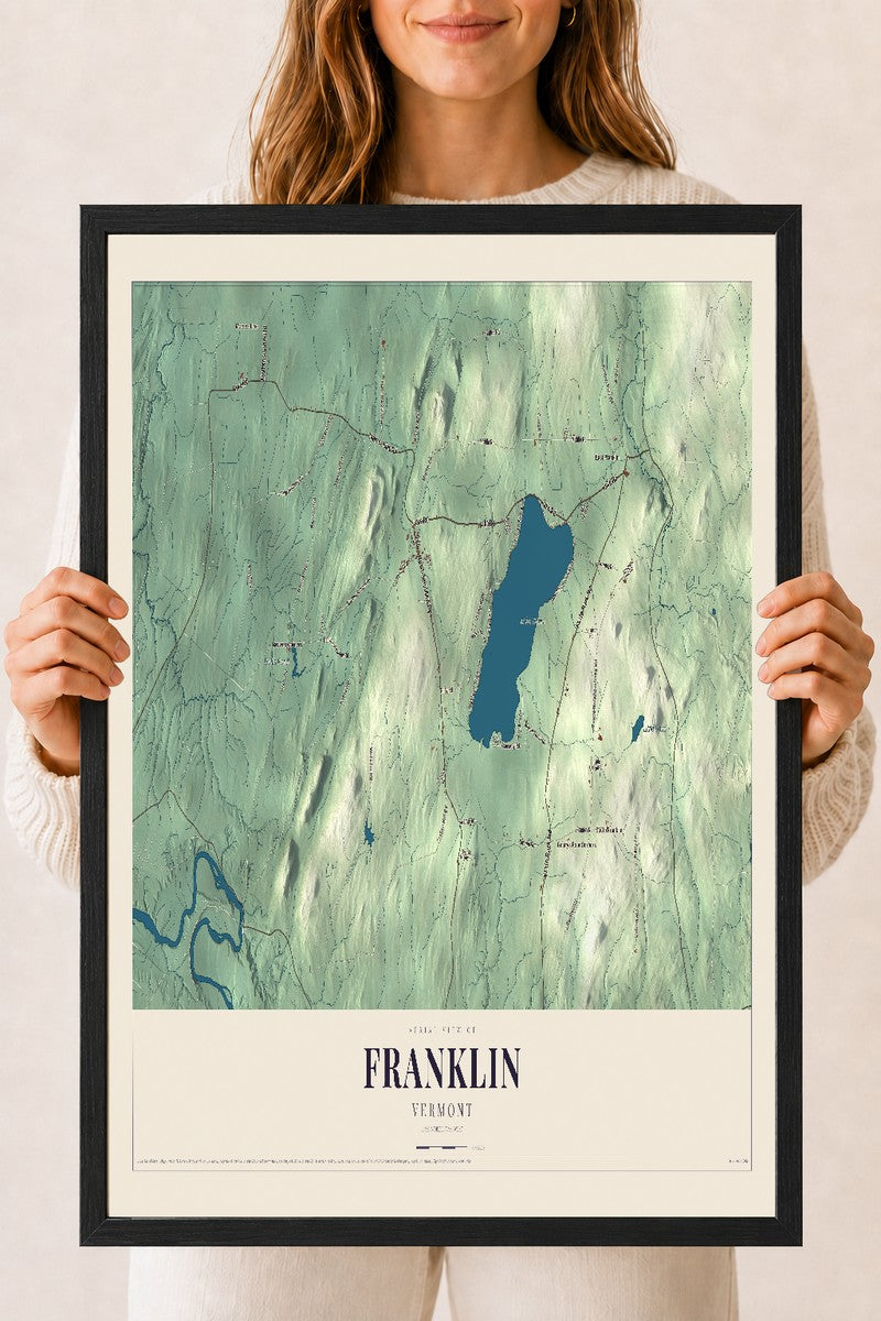 Franklin, Vermont map print - 18 x 24 black Ayous wood frame