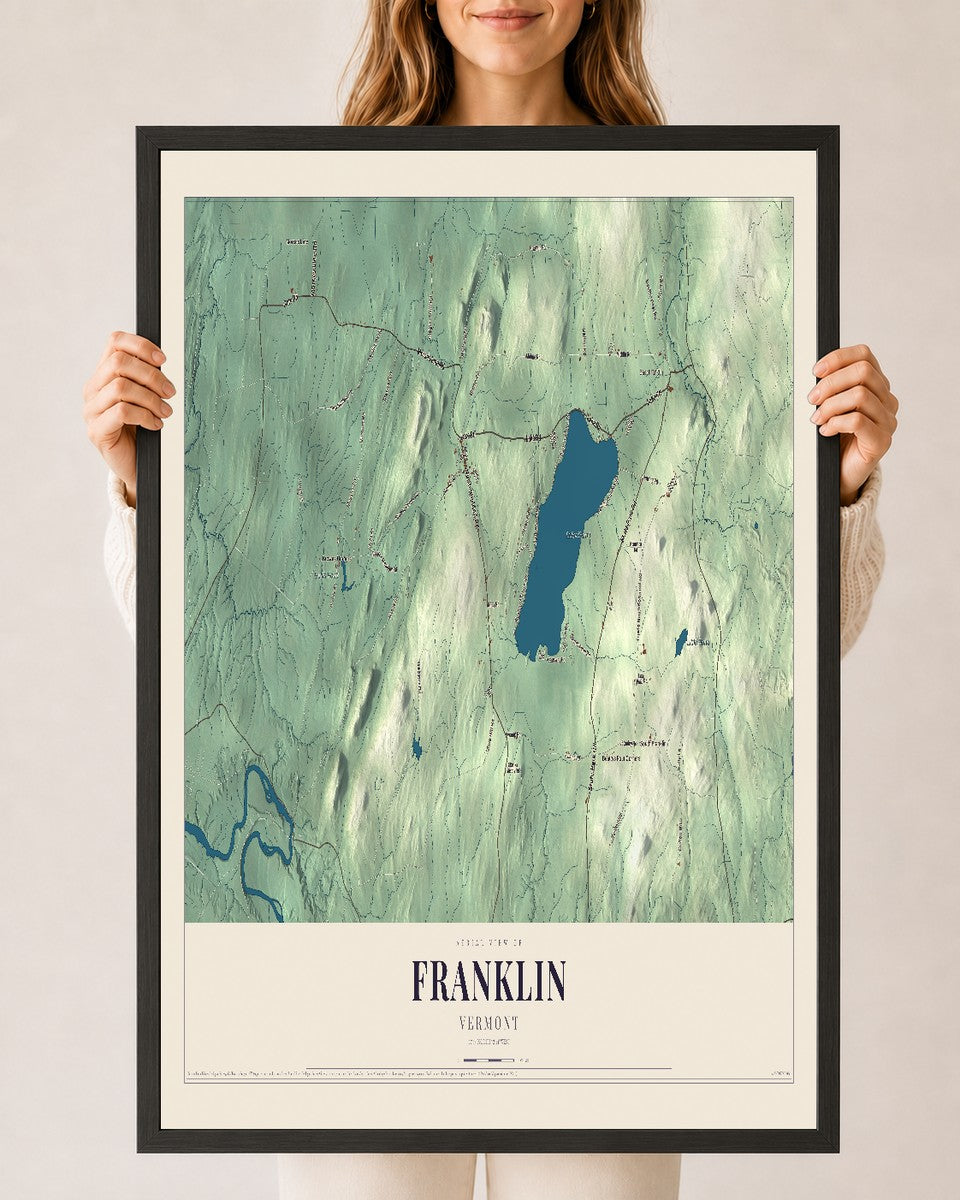 Franklin, Vermont map print - 24 x 36 black Ayous wood frame