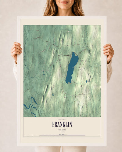 Franklin, Vermont map print - 24 x 36 white Ayous wood frame
