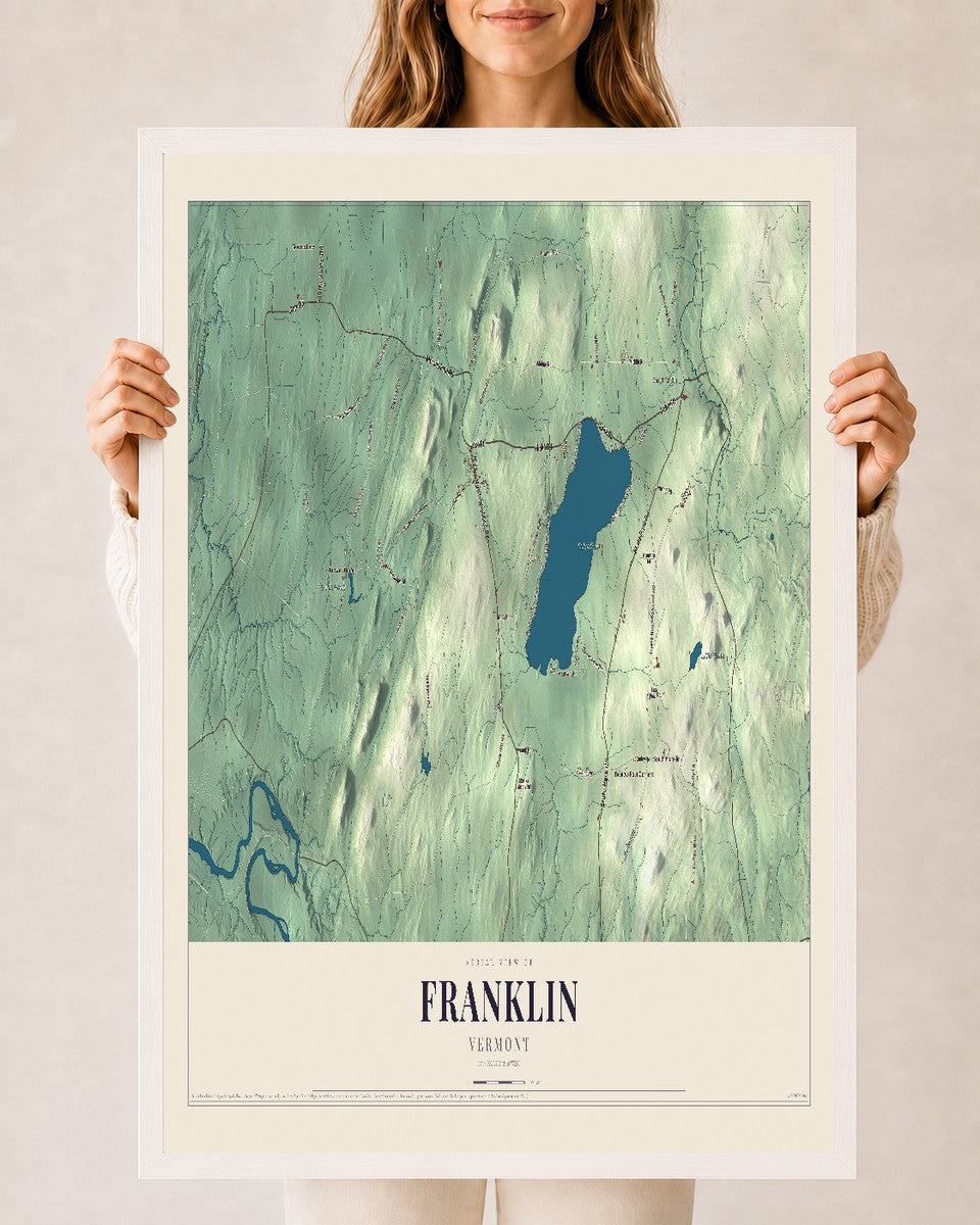 Franklin, Vermont map print - 24 x 36 white Ayous wood frame