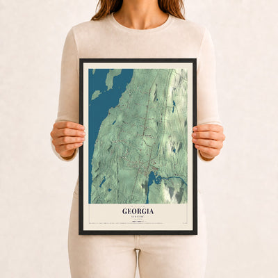 Georgia, Vermont map print - 12 x 18 black Ayous wood frame
