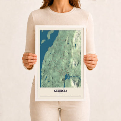 Georgia, Vermont map print - 12 x 18 white Ayous wood frame