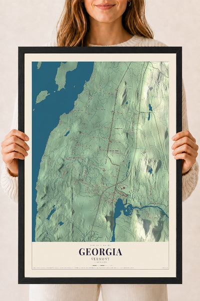 Georgia, Vermont map print - 18 x 24 black Ayous wood frame