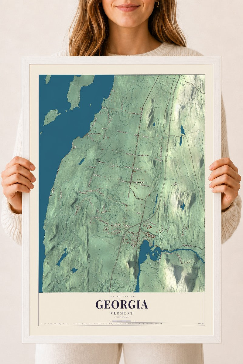 Georgia, Vermont map print - 18 x 24 white Ayous wood frame
