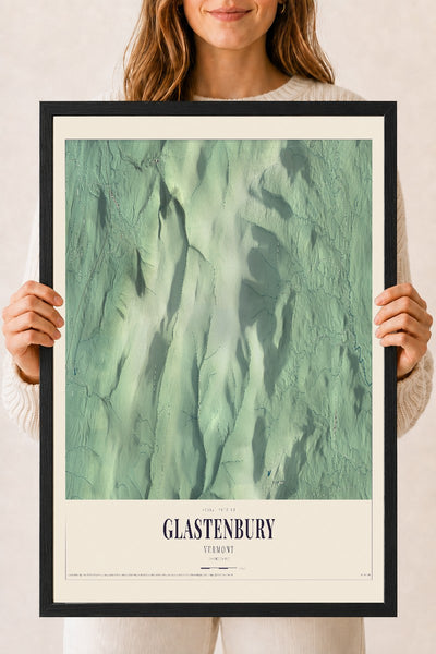 Glastenbury, Vermont map print - 18 x 24 black Ayous wood frame