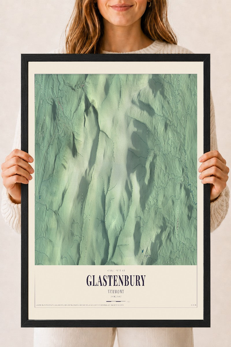 Glastenbury, Vermont map print - 18 x 24 black Ayous wood frame