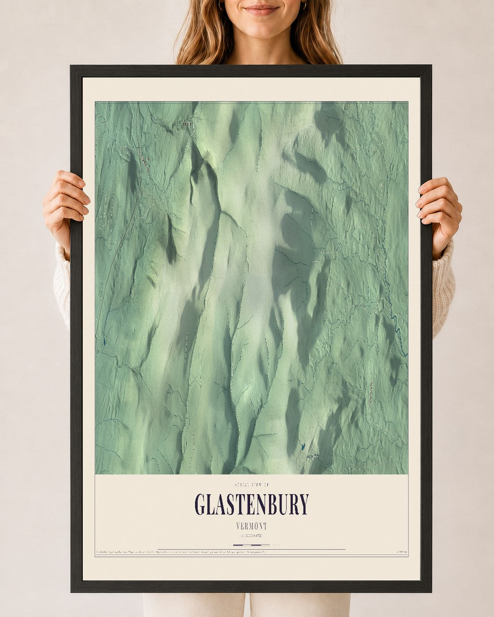 Glastenbury, Vermont map print - 24 x 36 black Ayous wood frame
