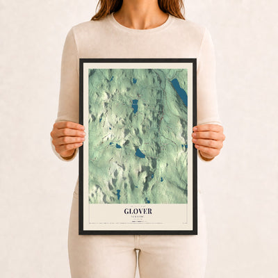 Glover, Vermont map print - 12 x 18 black Ayous wood frame