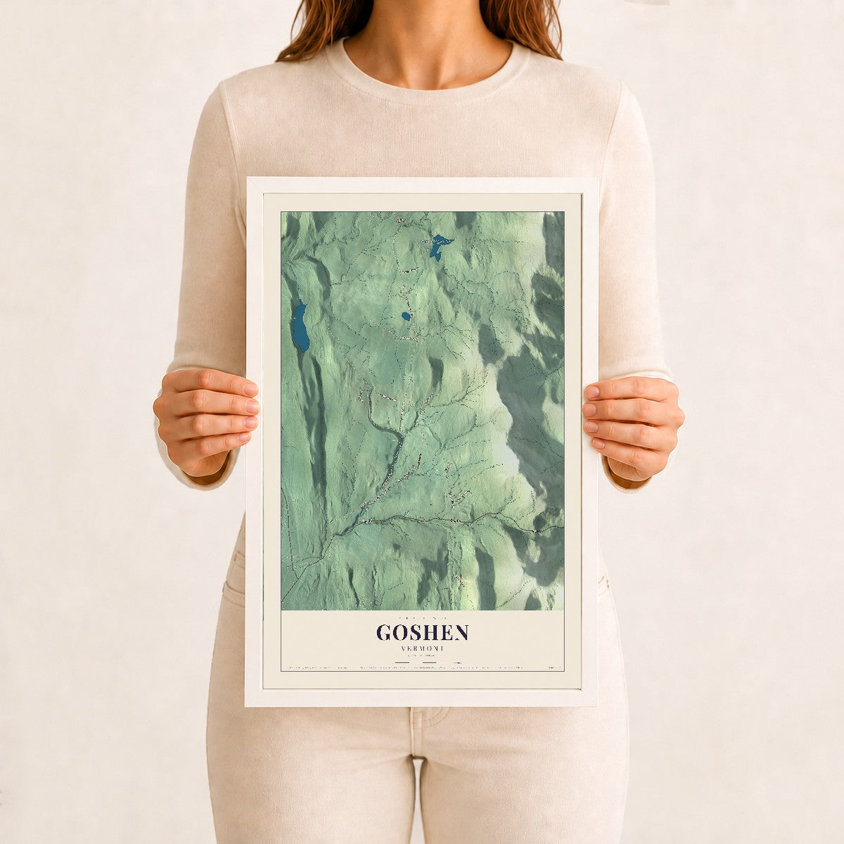 Goshen, Vermont map print - 12 x 18 white Ayous wood frame