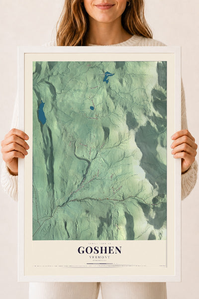 Goshen, Vermont map print - 18 x 24 white Ayous wood frame