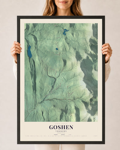 Goshen, Vermont map print - 24 x 36 black Ayous wood frame