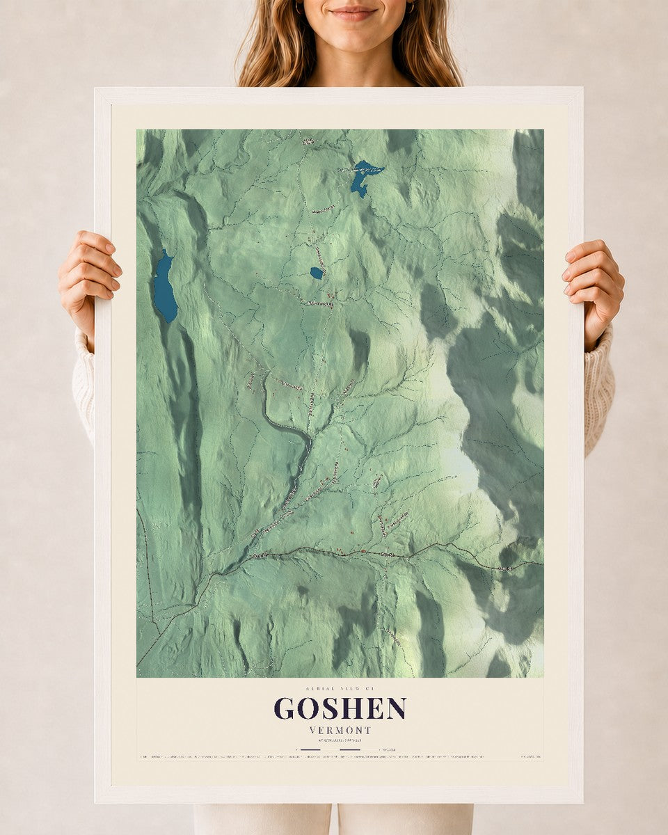 Goshen, Vermont map print - 24 x 36 white Ayous wood frame