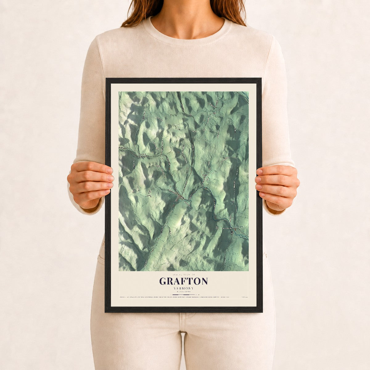 Grafton, Vermont map print - 12 x 18 black Ayous wood frame