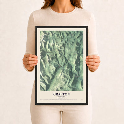 Grafton, Vermont map print - 12 x 18 black Ayous wood frame
