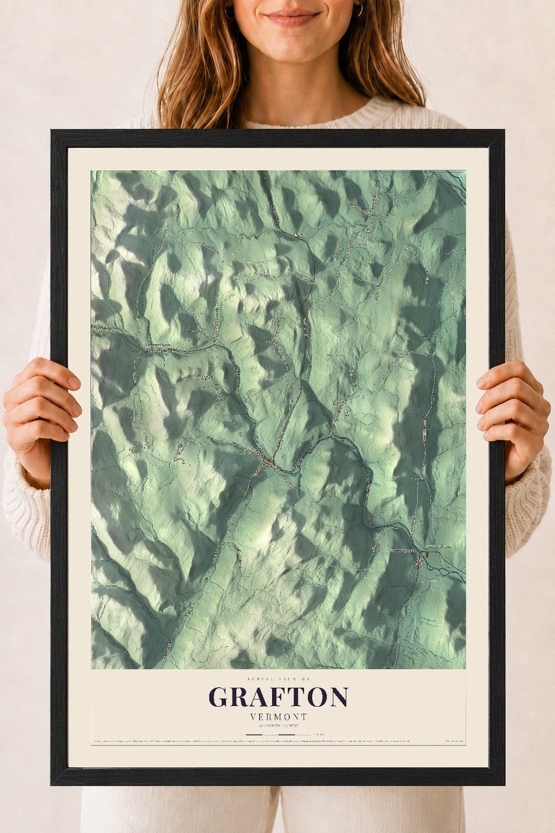 Grafton, Vermont map print - 18 x 24 black Ayous wood frame