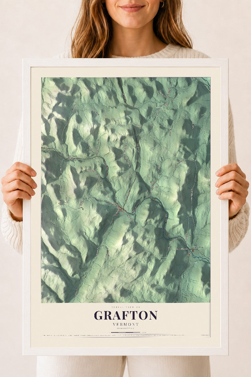 Grafton, Vermont map print - 18 x 24 white Ayous wood frame