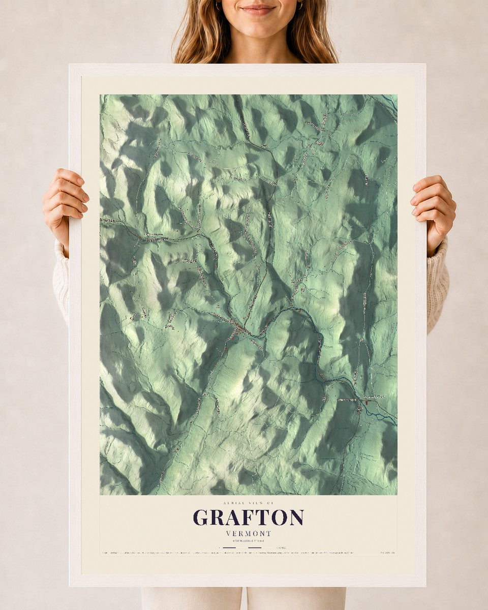 Grafton, Vermont map print - 24 x 36 white Ayous wood frame