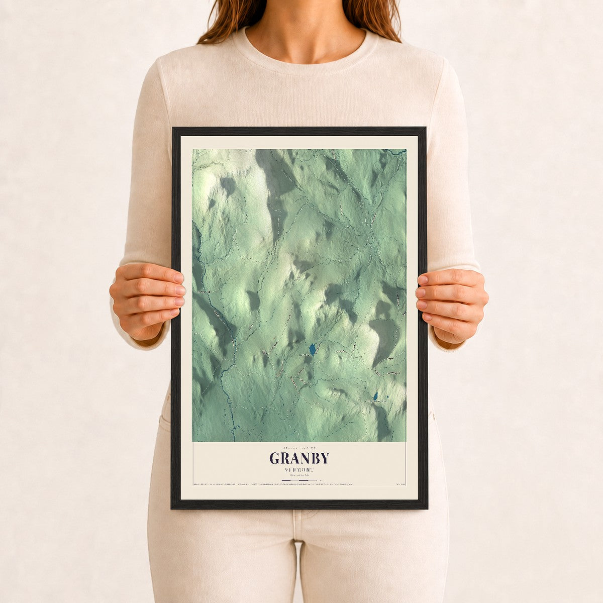 Granby, Vermont map print - 12 x 18 black Ayous wood frame