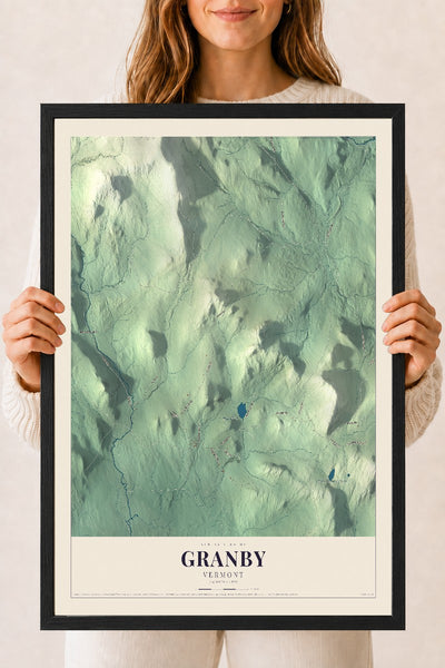 Granby, Vermont map print - 18 x 24 black Ayous wood frame