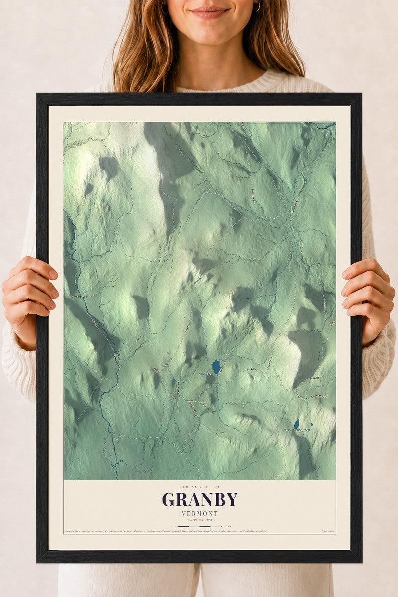 Granby, Vermont map print - 18 x 24 black Ayous wood frame