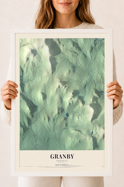 Granby, Vermont map print - 18 x 24 white Ayous wood frame