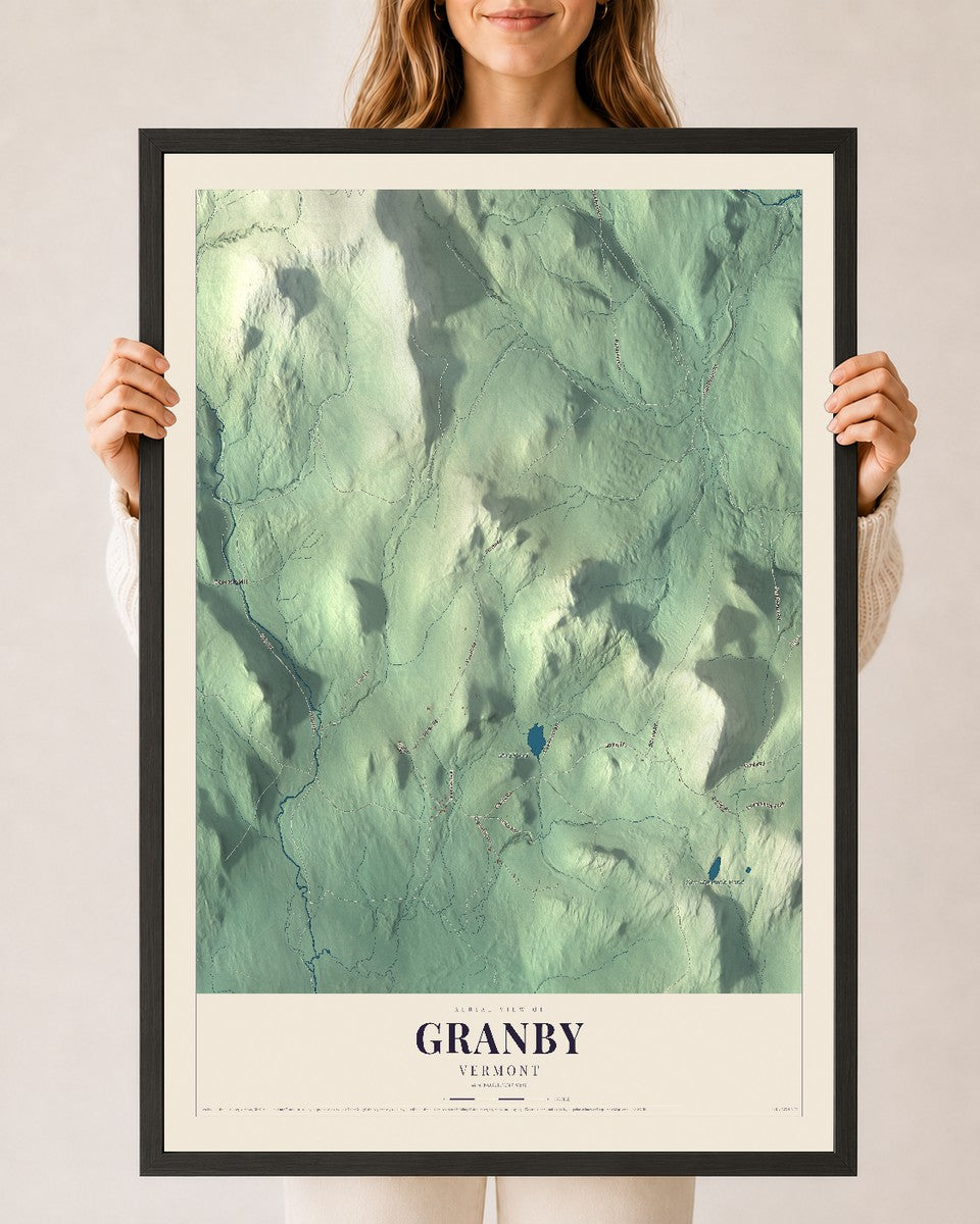 Granby, Vermont map print - 24 x 36 black Ayous wood frame
