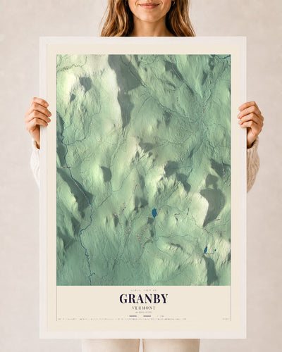 Granby, Vermont map print - 24 x 36 white Ayous wood frame