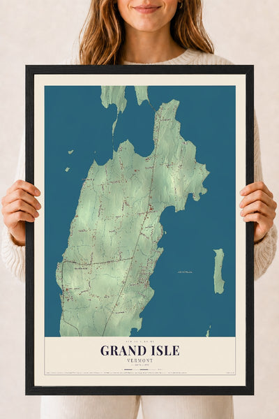 Grand Isle, Vermont map print - 18 x 24 black Ayous wood frame