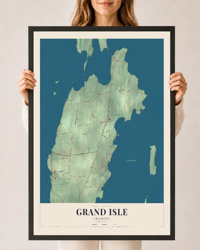 Grand Isle, Vermont map print - 24 x 36 black Ayous wood frame