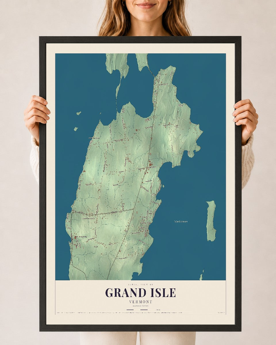 Grand Isle, Vermont map print - 24 x 36 black Ayous wood frame