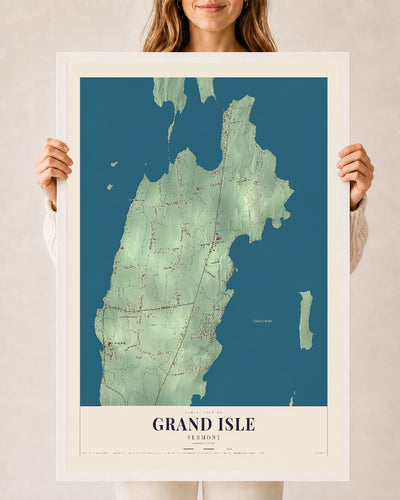 Grand Isle, Vermont map print - 24 x 36 white Ayous wood frame