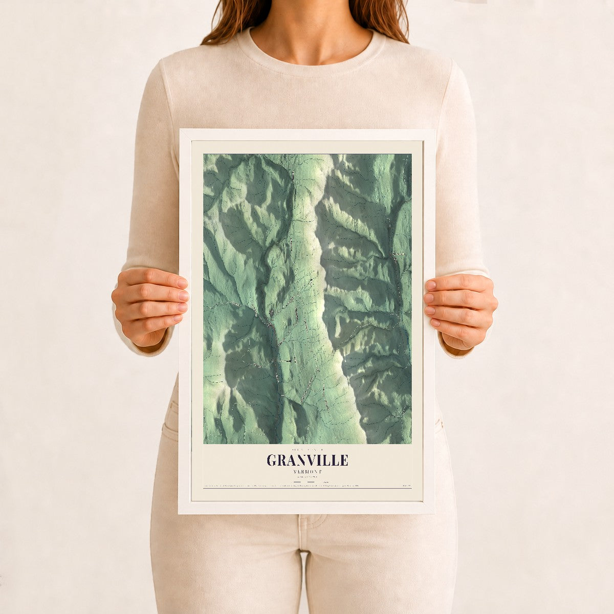 Granville, Vermont map print - 12 x 18 white Ayous wood frame
