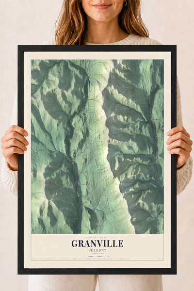 Granville, Vermont map print - 18 x 24 black Ayous wood frame