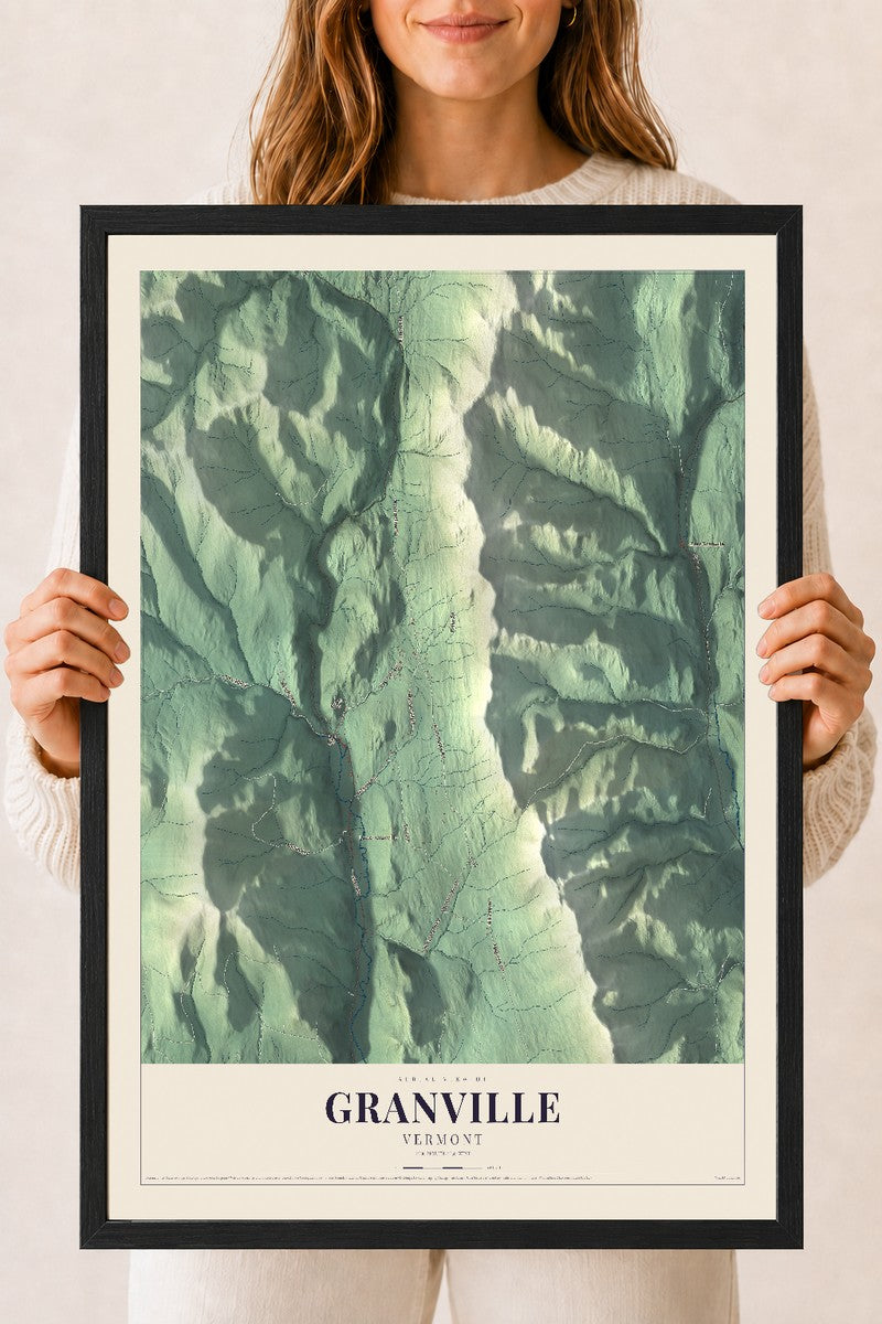 Granville, Vermont map print - 18 x 24 black Ayous wood frame
