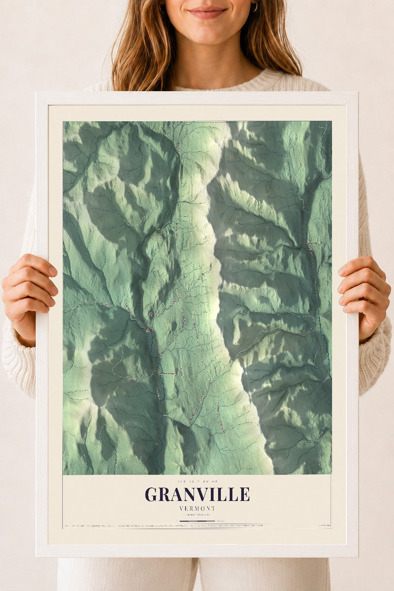Granville, Vermont map print - 18 x 24 white Ayous wood frame