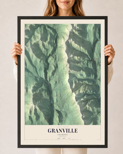 Granville, Vermont map print - 24 x 36 black Ayous wood frame