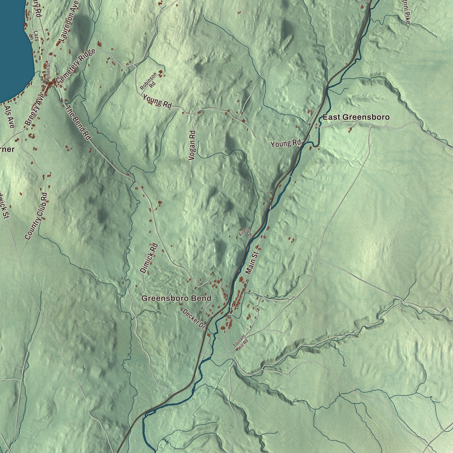 Street and neighborhood detail from the Greensboro, Vermont map